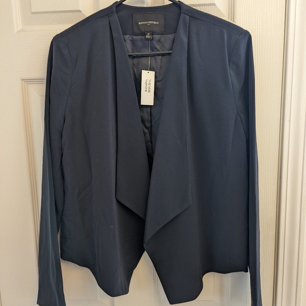 Banana Republic Drape Front Collarless Blazer, Navy